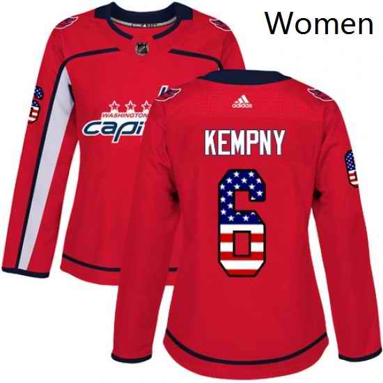 Womens Adidas Washington Capitals 6 Michal Kempny Authentic Red USA Flag Fashion NHL Jerse
